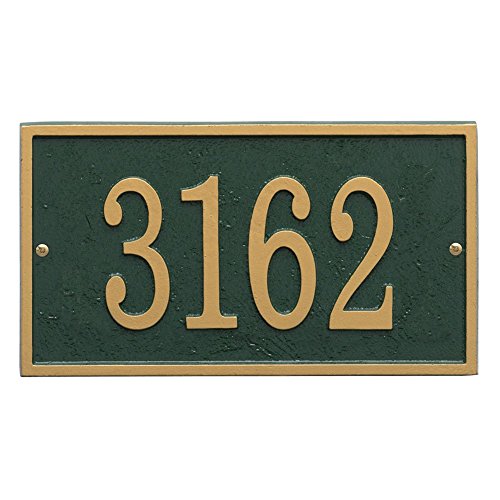 Personalized Cast Metal Rectangle House Number Custom Address Plaque Sign - Green/gold