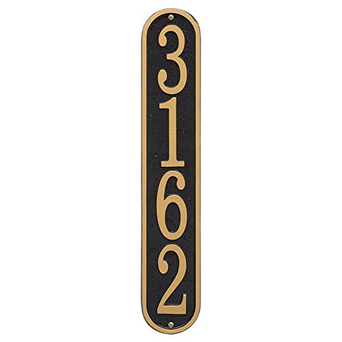 Personalized Cast Metal Vertical House Number Custom Address Plaque Sign - Black/gold