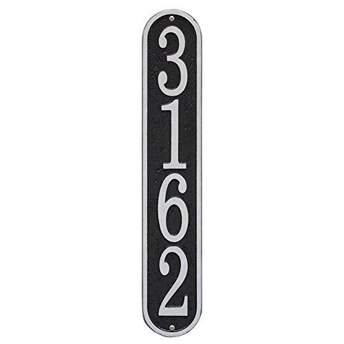 Personalized Cast Metal Vertical House Number Custom Address Plaque Sign - Black/silver
