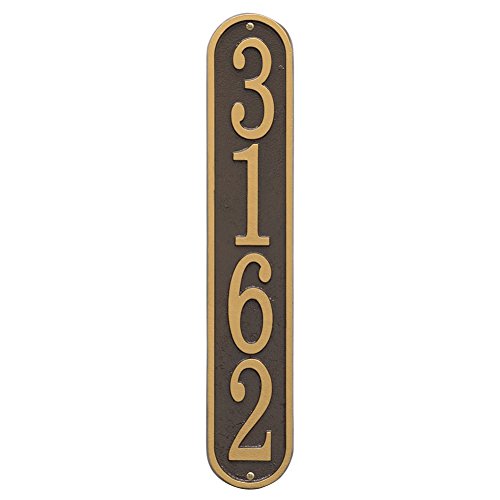 Personalized Cast Metal Vertical House Number Custom Address Plaque Sign - Bronze/gold