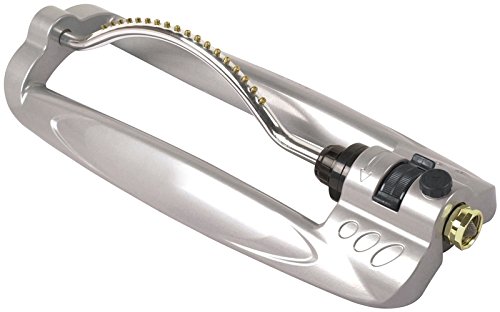 Rocky Mountain Goods Turbo Metal Oscillating Sprinkler  Aluminum Frame Sprinkler with Solid Brass Jets  Covers up to 3600 Ft  Built in Flow Control  Includes Spray Jet Cleaning Needle