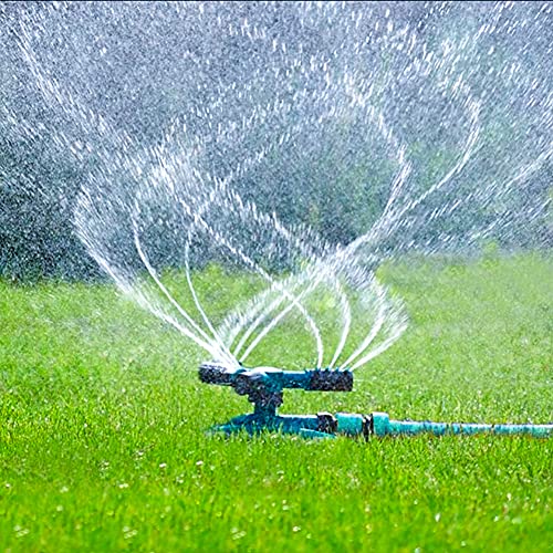 Garden Sprinkler Rotating Lawn Sprinkler with 3000 Sq Ft Coverage 360 Degree Adjustable Water Sprayer 3 Arm Rotating Sprinkler System Automatic Lawn Water Sprinklers for Yard (1P Green)