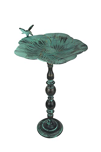 25 Inch Rustic Metal Bird Bath Outdoor Garden Verdigris Water Basin Yard Decor