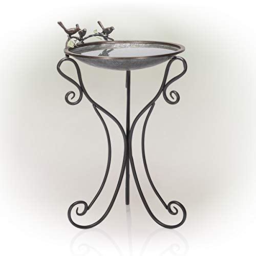 Alpine Corporation ORS684 Alpine Vintage Metal Birdbath 22 L x 24 W x 35 H Silver