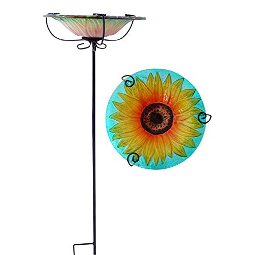 Comfy Hour Spring is Here Collection 28 Chrysanthemum Glass Top Birdbath Birdfeeder Metal Art Garden Stake