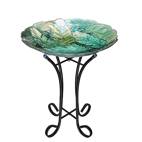 DREAM GARDEN Outdoor Bird Bath  Glass Birdbath with Metal Stand for Garden Lawn Patio Decor 1771 Dia 2165 Height