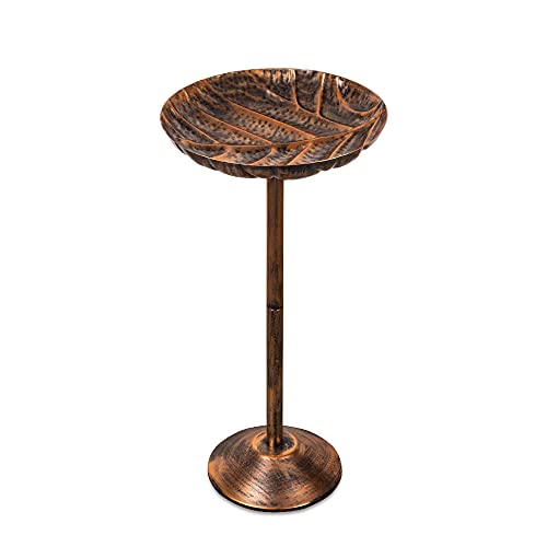 Keygift 24 Inches Metal Bird Bath for Outdoors HandPainted Antique Copper Leaf Shape Birdbath Bowl Sturdy Pedestal Birdfeeder for Long Tern Use