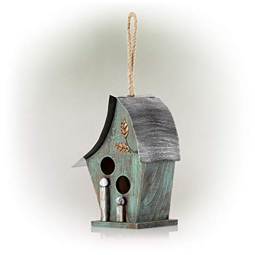 Alpine Corporation YEN134HHTUR Wooden Birdhouse Outdoor Decor for Garden Patio Deck Porch 12 Tall Turquoise