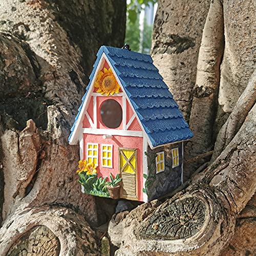 Bird House Outdoor Hanging Bird House Natural Bird Nest with HandPainted Decoration Garden Bird Cage for Small Birds Suitable for Wild Birds Hummingbirds Cardinals Finches Bluebirds…