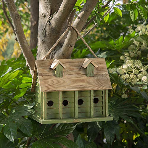 Glitzhome 1425L Wood Hanging Birdhouse for Outdoors Oversized Distressed Cottage Painted Bird House Rustic Bird House for Bluebird Wren Chickadee Sparrow Bird Nest Box for Garden Patio Retro Green