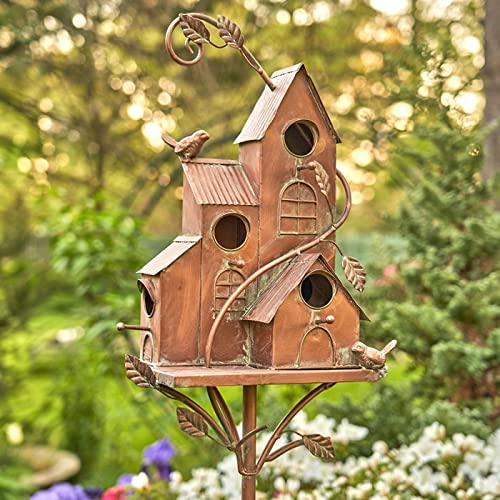 Large Copper Colored MultiBirdhouse Stakes Room for 4 Bird Families in Each (Castle Home)