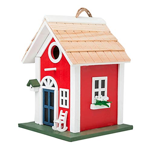 MEWANG Hanging Colourful Birdhouse Garden Country Cottages Bird House Condo Wooden Red Height 97