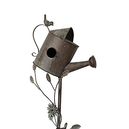 MOCOME Bird Houses for Outside with Pole Birdhouse Stake for Outdoor Garden Decorative Watering Can Accent(Rusty579)