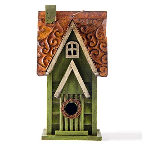 glitzhome Hanging Distressed Wooden Garden Hand Painted Bird House 1193 H