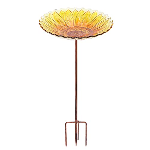 MUMTOP Glass Bird Bath Garden Outdoor Birdbaths Birdfeeder with Metal Stake Sunflower