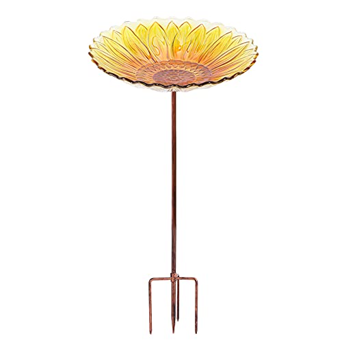 MUMTOP Glass Bird Bath Garden Outdoor Birdbaths Birdfeeder with Metal Stake Sunflower