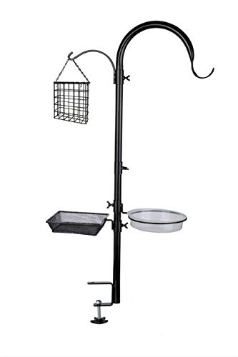 WOSIBO Deck Hook Bird Feeder with Platform Metal Mesh Tray and Bird Bath 37 Inches Deck Mount Bird Feeder Pole Railing Hanging Kit for Bird Feeder Plant Hangers Lanterns and Wind Chimes