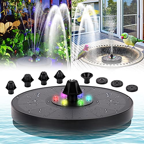 Solar Fountain Birdbath Pump Solar Powered Water Fountain Pump6 Color Lights Water Fountain Pump for Bird BathGardenPond Floating Solar Fountain Pump with 7 Nozzles Birdbath Fountain Pump