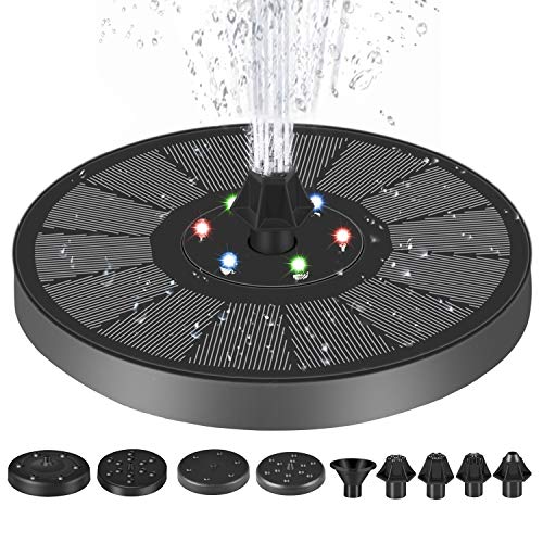 Solar Fountain Pump 3W Solar Powered Water Pump with LED Lights Solar Panel with 7 Nozzles Kit Water Pump for Pond Fountain BirdBath Garden Decoration Water Cycling