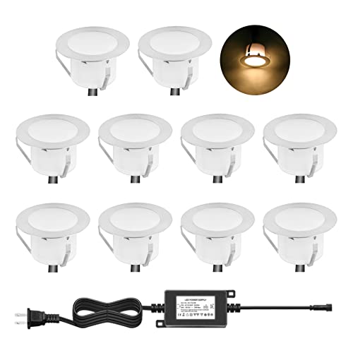 CHNXU 10 Pack LED Deck Lighting Kit with Transformer Warm White IP67 Waterproof Φ177 12V Low Voltage Recessed Landscape Garden Yard Patio Step Stair Decoration Lamps LED Inground Lights