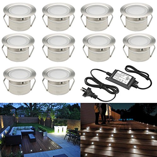 FVTLED Low Voltage LED Deck Lighting Kit Stainless Steel Waterproof Outdoor Landscape Garden Yard Patio Step Decoration Lamp LED Inground Light Pack of 10 (Cold White)