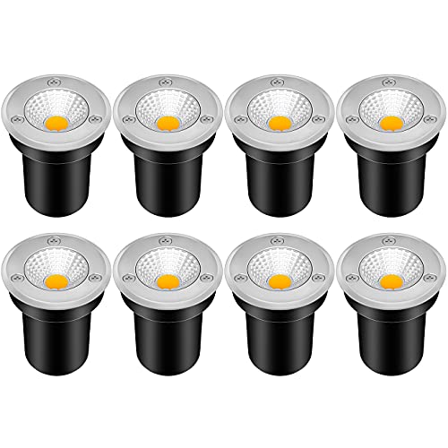 Low Voltage Landscape Lights ZUCKEO LED Well Lights 3W 12V24V in Ground Lights IP67 Waterproof Low Voltage Landscape Lighting Flood Driveway Deck Step Garden Lights Outdoor (8 Pack Warm White)