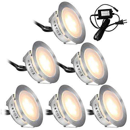 Recessed LED Deck Lights Kits 6 PackSMY(Upgrade Version)In Ground Outdoor LED Deck Lighting Waterproof IP67Low Voltage LED Lights for GardenYard StepsStairPatioPool DeckKitchen Decoration