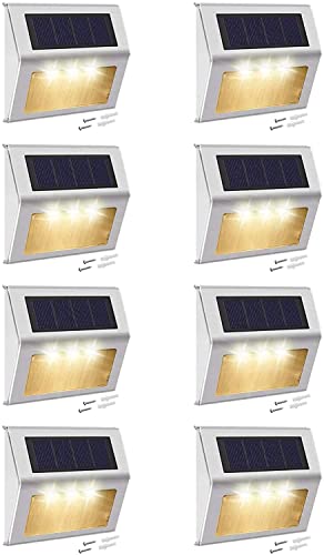 Solar Fence Lights Outdoor JACKYLED 8Pack Stainless Steel Solar Powered LED Outdoor Solar Deck Lights Dusk to Dawn Waterproof Outdoor Step Lighting for Stairs Steps Paths Patio Warm White