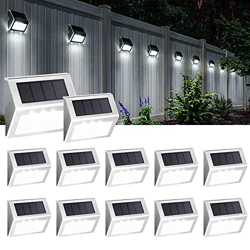 Solpex 12 Pack Solar Step Lights3 LED Solar Stair LightsOutdoor Fence Lighting Stainless Steel Waterproof Solar Deck Lights for StairwayPatioPorchPathwayWalkwayGarden(Cold White)