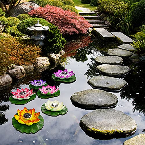 CALIDAKA Solar Pond Lights Artificial Lotus Floating Pool Lights Led RGB Color Changing Waterproof Pond Submersible Decoration Lamp Lights Outdoor Swimming Pool(Purple)
