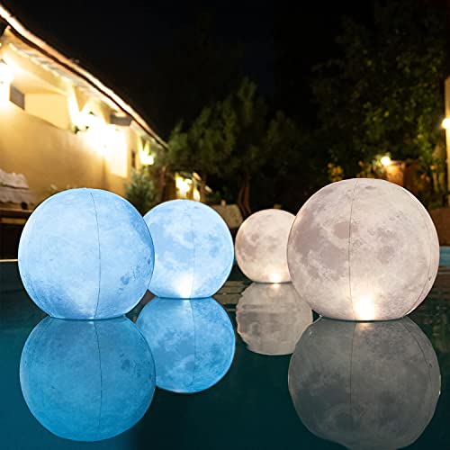 Full Moon Floating Pool Lights Solar Powered  14 inch Pool Lights That Float Inflatable Waterproof Led Light Balls Swimming Pool Accessories For Inground Pools Party Decor for Outdoor (4 Pack)