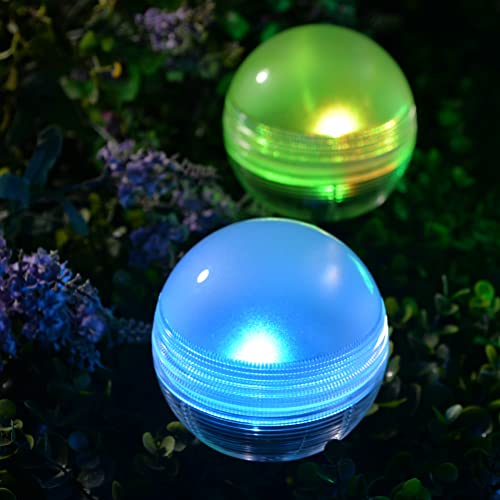 Outdoor Solar Globe Lights 2 Pack Garden Solar Lights Stake Lights Landscape Decorative Light 7 ColorChanging Path Globe Light Swimming Pool Floating Lights IP44 Waterproof (445)