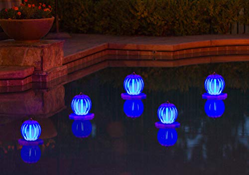 Poolmaster Floating Pool Lights for Swimming Pool Patio and Hanging Solar Lanterns 2 Pack Blue