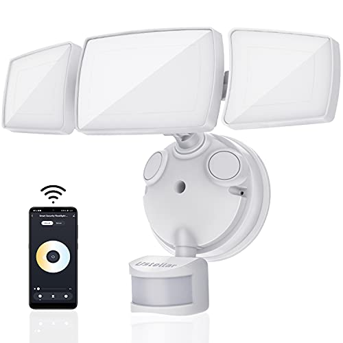 Ustellar 50W Smart Outdoor LED Security Light Tunable White 2700K6500K 3 Head Motion Sensor Exterior WiFi Flood Light Waterproof Alexa Warm Floodlight Outside Spotlight for Backyard House Yard Patio