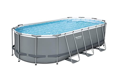 Bestway 56711E Power Steel 18 x 9 x 48 Outdoor Oval Frame Above Ground Swimming Pool Set with 1500 GPH Cartridge Filter Pump Cover  Ladder Gray