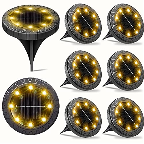 Solar Ground Lights 8 PackIP68 Waterproof Solar Pathway Lights OutdoorLED Solar Powered Disk LightsSolar Landscape Lighting for Walkway Garden Driveway Path Yard Patio Lawn(Warm White)