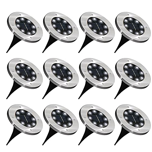 Sunco Lighting 12 Pack Solar Lights Outdoor Garden LED Waterproof Landscape Pathway Lights Dusk to Dawn 5000K Daylight Yard Patio Ground Lights Cross Spike Stake for Easy In Ground Install