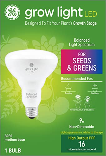 GE Grow LED Light Bulb For Seeds and Greens Balanced Light Spectrum Medium Base BR30 Bulb Shape (Pack of 1)