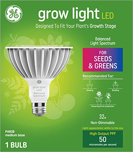 GE Grow LED Light Bulb For Seeds and Greens Balanced Light Spectrum Medium Base PAR38 Bulb Shape (Pack of 1)