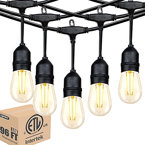 Lightdot 96 FT (2x48FT) Outdoor Dimmable Linkable Heavy Duty Led Light String with 302(Replaceable) 2W Shatterproof LED Bulbs Hanging Lights for Cafe Bistro Gazebo Garden Backyard  ETL Listed