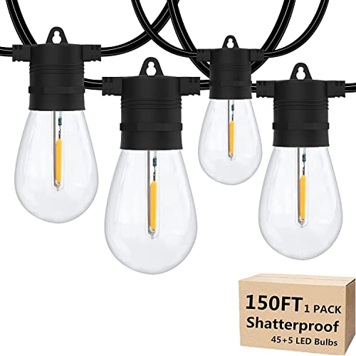 Outdoor String Lights LED 150FT ZOTOYI Waterproof IP65 Patio Lights with 455 Vintage Plastic Bulbs Dimmable Shatterproof Outside Lights for Bistro Balcony Backyard Garden Party  2700K