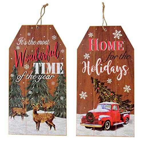 Christmas Decorations Celebrate a Holiday Wood Signs Wall Decor Farmhouse Indoor Outdoor Country Yard Porch Plaque Winter Hanging With Cord Its the most Wonderful Time Wooden Hanger Decore Set 2 Pack