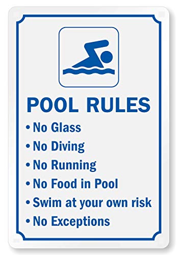 LASMINE Swimming Pool Rules Pool Signs Sign Rules Outdoor No Diving Swimming Safety Signage Own Risk Indoor Outdoor Plaque Man Cave Decor 8X12Inch