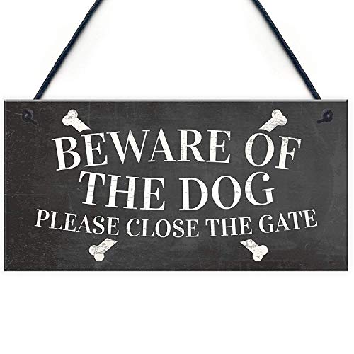 Meijiafei Beware of The Dog Warning Sign Garden Gate House Door Hanging Outdoor Plaque Gift 10 X 5