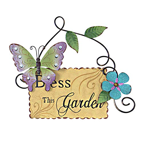 Morning View Vintage Metal Bless This Garden Sign with Butterfly Flower and Leaf Decorative Hanging Welcome Plaque for Garden Patio Porch Yard Wall Outdoor Decor
