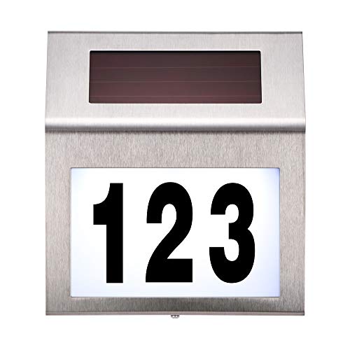 Sunsbell House Numbers Solar Powered Address Numbers Sign for Houses Stainless Steel House Number Plaque Light Up for Outdoor Yard Street