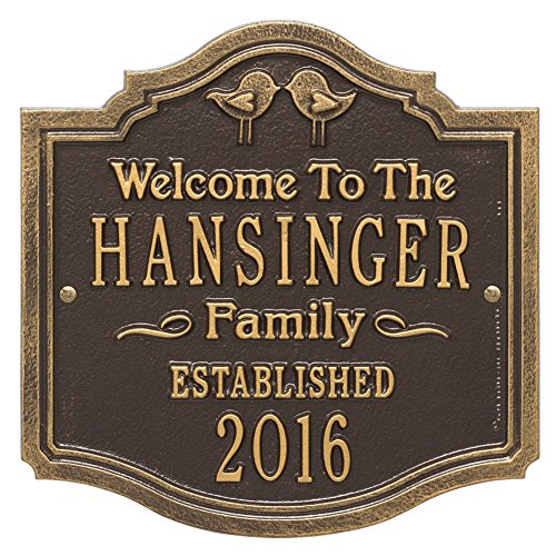 Whitehall Personalized Love Birds Custom Family IndoorOutdoor Aluminum Wall Plaque - BronzeGold