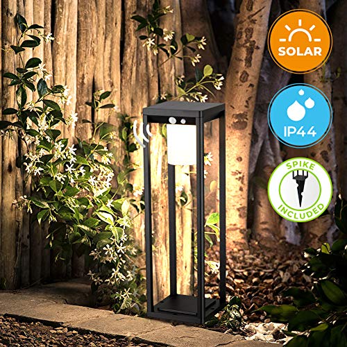 BRIMMEL Solar Powered Patio Floor Lamp Landscape Decorations Motion Sensor Deck Light Outdoor Cordless Path Light for Patio Balcony Yard Lawn Garden IP44 Waterproof 10 Hours Battery Life Aluminum