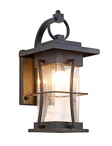 EERU Waterproof Outdoor Wall Sconces Light Fixtures Exterior Wall Lantern Outside House Lamps Black Metal with Clear Seeded Glass Perfect for Exterior Porch Patio House