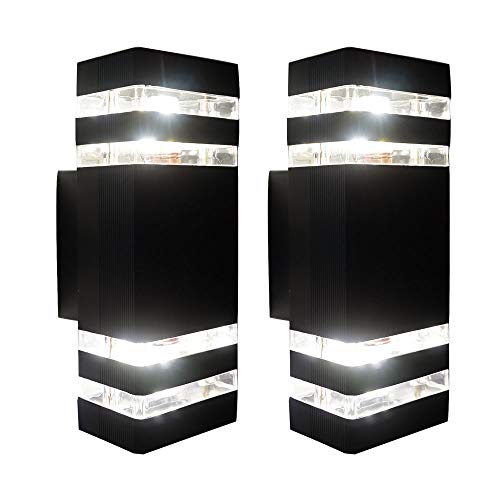 Exterior Up Down Wall Light Modern Outdoor Porch Light Waterproof Wall Sconce Lamp with Matte Black Finish for Patio Garage Front Door E26 Base (2pack)